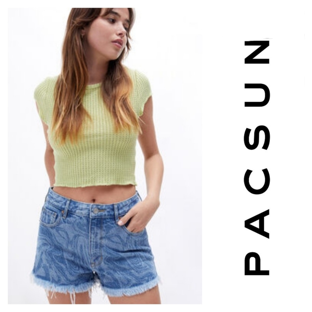 PacSun Eco Swirl High Waist Festival Blue Denim Jean Short Size 25 Boho NEW NWT